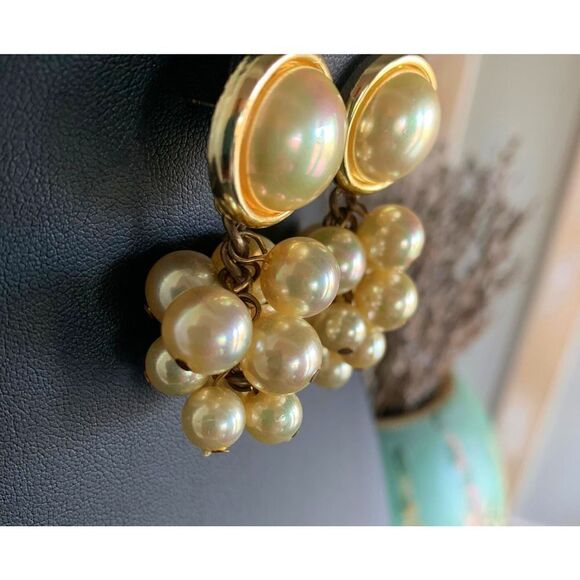 Gold luster Pearl pierced earrings in Gold, Vintage, Unmarked - Picture 2 of 4